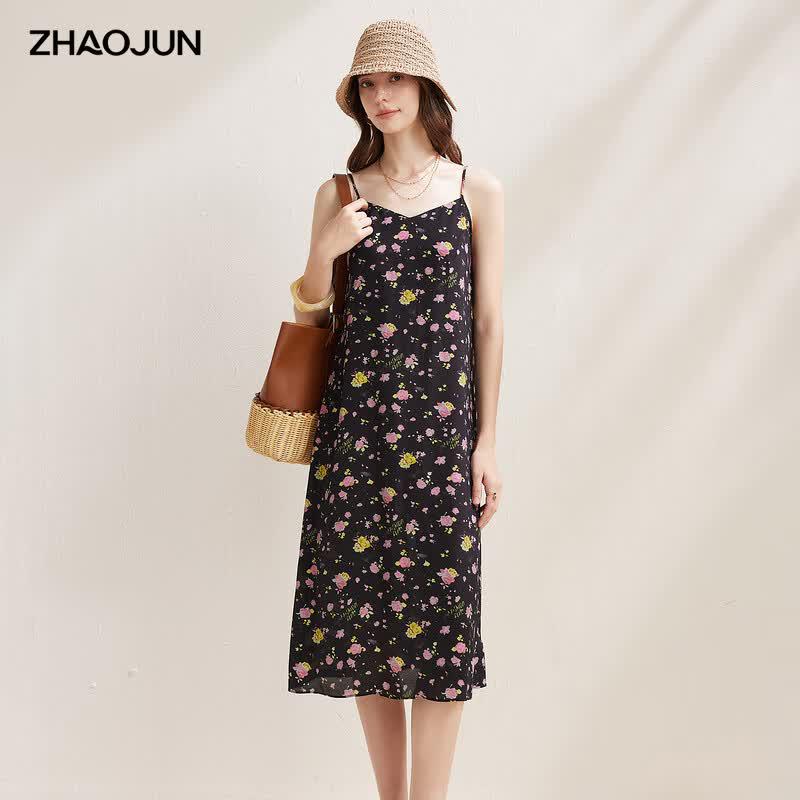 

Zhaojun Mulberry Silk Print Strappy Midi Dress XL