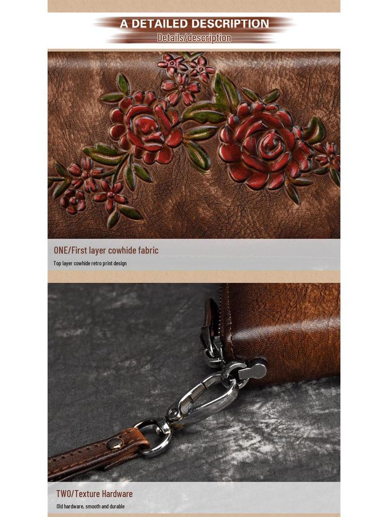 Europäische und amerikanische Retro-Handtasche und Brieftasche aus handgeriebenem Rindsleder mit hohem Baum