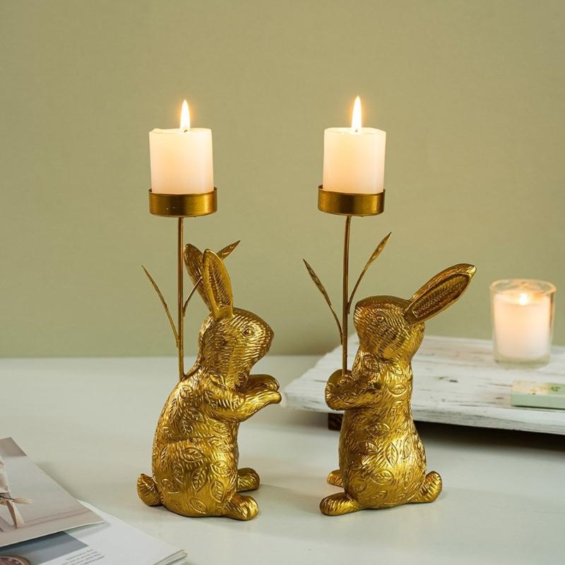 Farmhouses Bunnies Rabbit Figure Candle Holder Easters Candlestick for Spring Home Decoration and Table Centerpieces