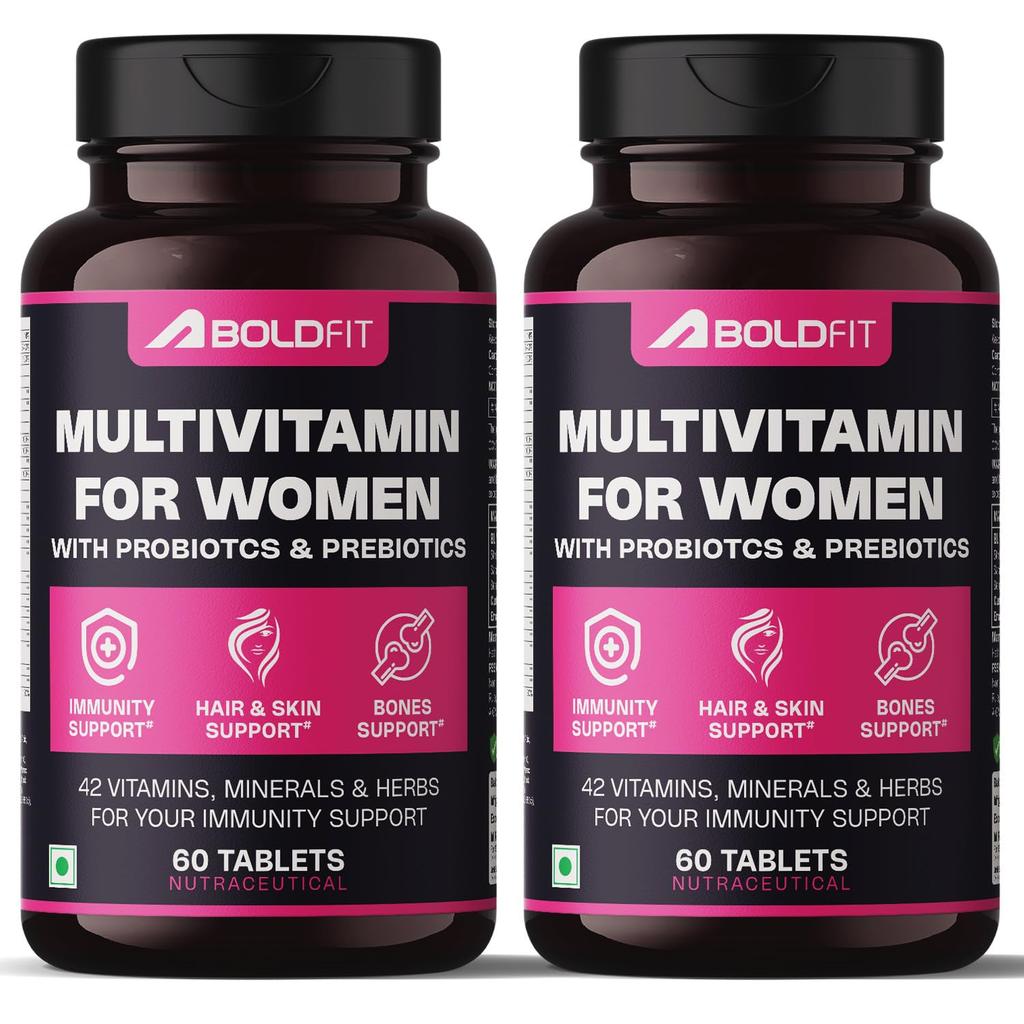 Boldfit Multivitamin-Tabletten für Frauen mit 42 essentiellen Nährstoffen, einschließlich Eisen, Zink, Magnesium, Biotin, Vitamin C, B, E für Immunität, Haare Haut