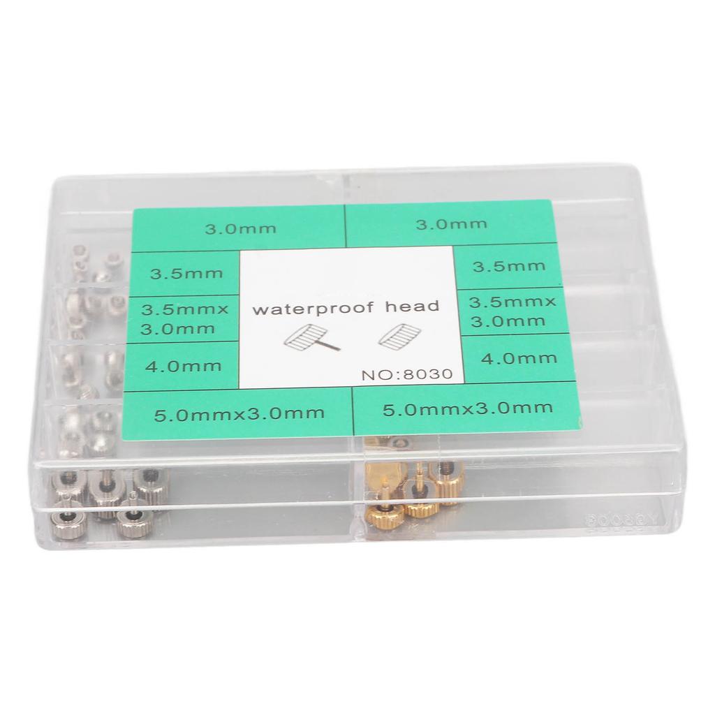 Watch Crowns Parts Waterproof Stainless Steel Flat Head Precise Watch Spare Repairing Crowns with Storage Box