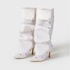 Fashion FHC 2024 New Women Knee High Boots, Denim Long Botas,Spring/Autumn Fashion Rivets Shoes,Pointed Toe,Black White,Brown,Dropship