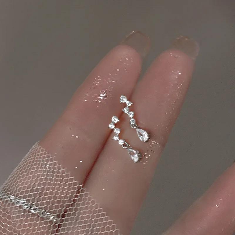 New Silver Color Inlaid Zircon Clover Tassel Earrings For Women Delicate Chain Pendant Earring Party Jewelry Accessories Gifts