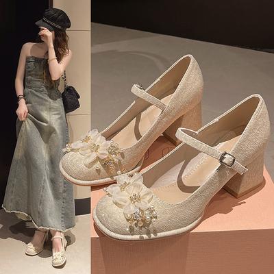 Mode 2025 Neue Elegante und Modische High Heels Damen Frühling Klobig und Süß Ein-Riemen-Schnalle mit Rock Mary Jane Einzelne Schuhe