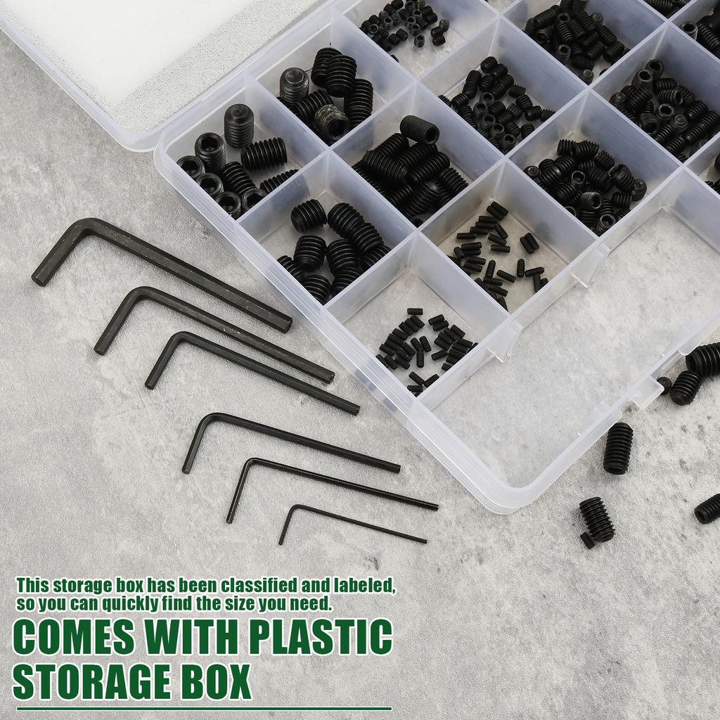 676Pcs Grub Screws Assortment Set M2 M3 M4 M5 M6 M8 Hexagonal Head Screws with Wrench for Door Handle, Door Handle, Holder