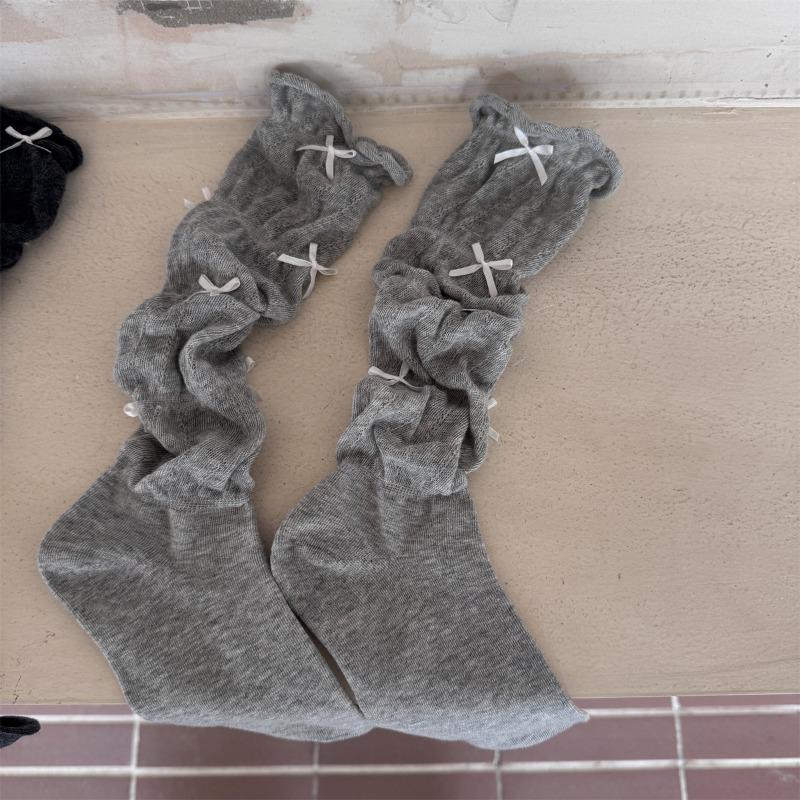 Bowknot Pleated Bubble Pile Socks Summer Thin Breathable Hot Girl Mid-calf Sweet Socks