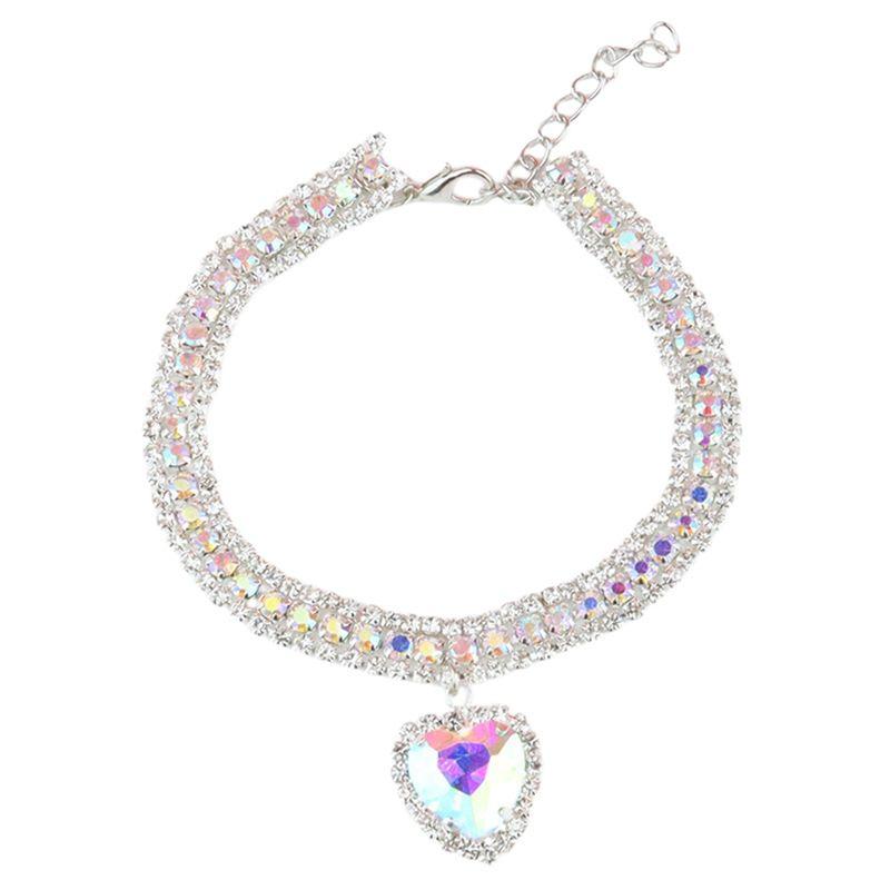 Practical-Dog Shiny Rhinestone Collar Cat Heart Diamond Jewelry Necklace Pet Bling Princess Collar Puppy Supplies Replacement Pa