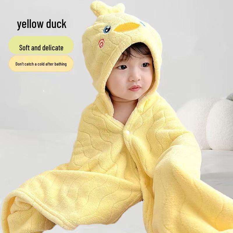 Coral Fleece Hooded Baby Bath Towel - Cartoon Design, Absorbent Wearable Poncho Bathrobe 80*120 cm