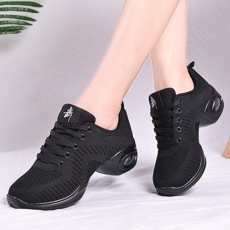 Women's Mid-Heel Flyknit Dance Shoes - Soft Sole Square Dance & Fitness Footwear