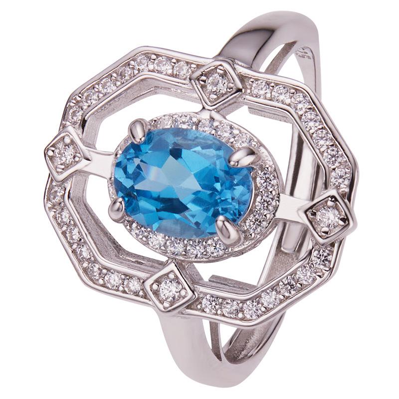 Women's S925 Silver Ring Set with Sapphire, Topaz, Peridot, and Aquamarine Gemstones - European and American Style.