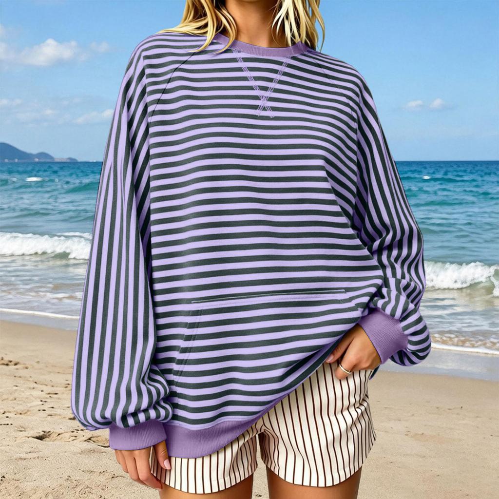 Women's Striped Sweatshirt, Casual Pullover Top for Everyday Wear