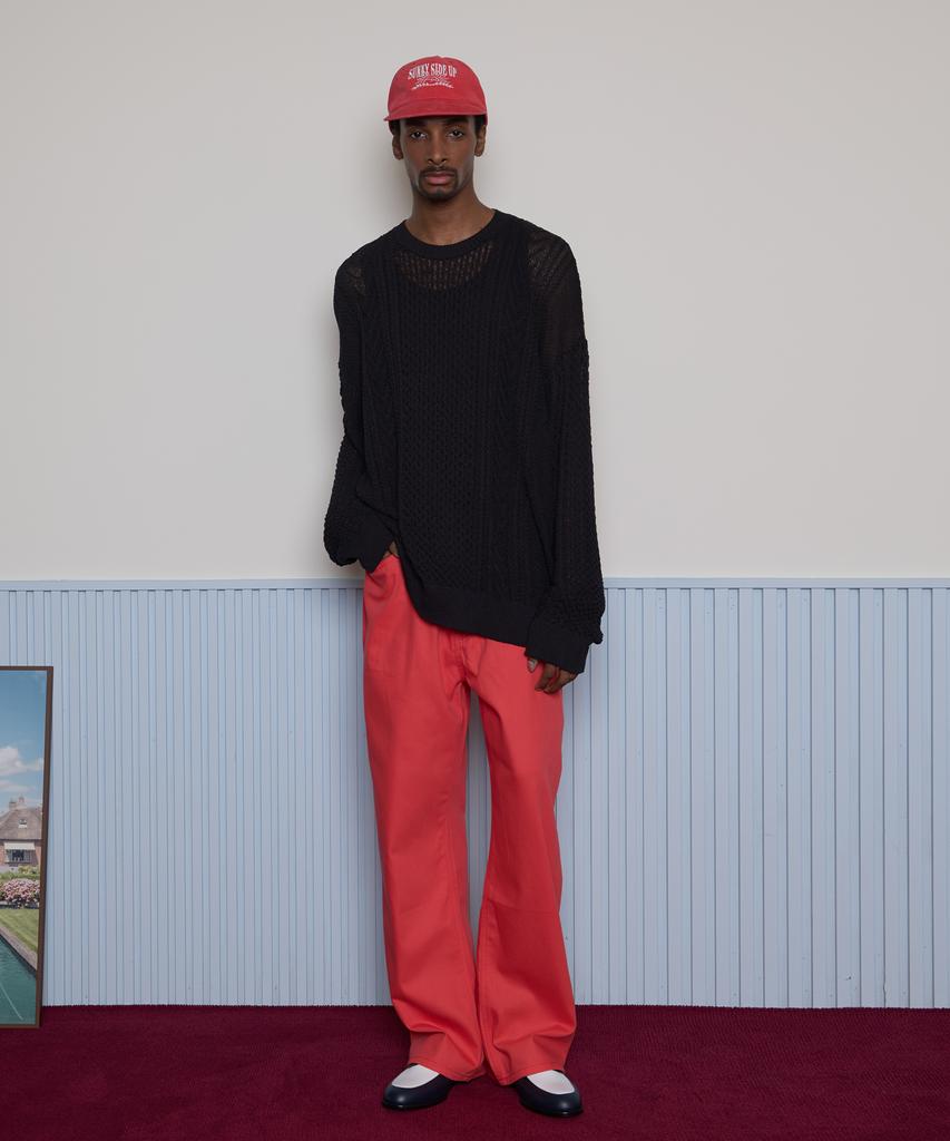 TAKEASY Slub Cotton Wide Pants (Red)