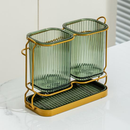 yangyizhi Utensils Holder, Two Compartments Storage Rack, with Removable Draining Tray Design, Moisture-Resistant Kitchen Organizer