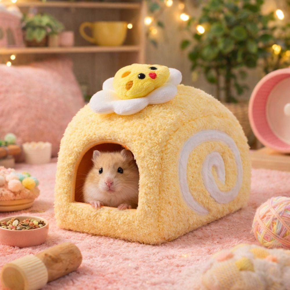 Warm Hamster Cake Nest Swiss Roll Shape Cute Bird Hiding House Multi-Functional Soft Guinea Pig Cotton Nest Play Bed