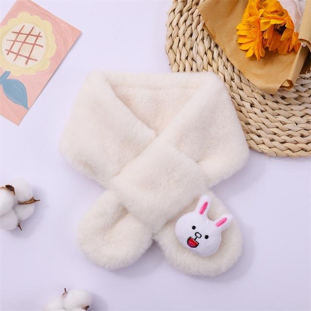 Baby Winter Warm Thicken Scarfs New Children Cute Cartoon Faux Rabbit Fur Cross Collar Scarves Boy Girl Soft Plush Scarf Gift