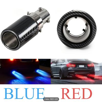 Car LED Exhaust Muffler Tip Pipe Straight Car Red/Blue Light Flaming Modified Single Outlet Exhaust Pipe Tail Throat