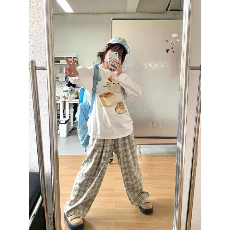 Tricouri albe Kawaii cu grafică pentru femei Casual supradimensionat drăguț Tricouri cu mânecă lungă Harajuku Topuri vintage dulci de modă japoneză