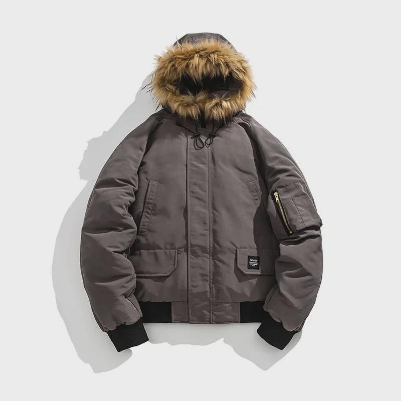 Herren Winter Kapuzenjacke mit Pelzkragen Lässige Baumwolljacke für Paare