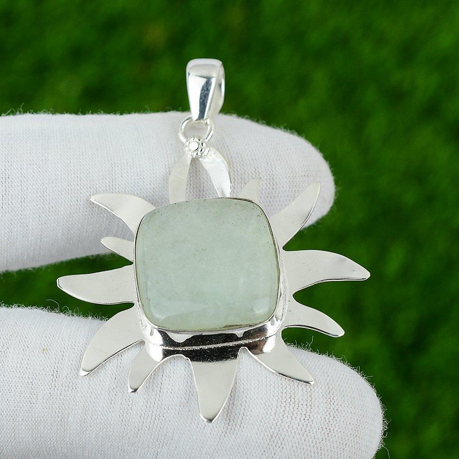 

925 Silver Radiant Aquamarine Gemstone March Sister Ethnic Art Deco Boho Pendant