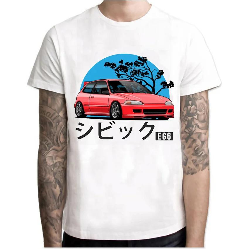 Kanjo Racer Civic Klasyczny T-Shirt Nowy Lato Męski Krótki Rękaw Retro Drift King Samochód T-Shirty Chłopięce Casualowe Białe Koszulki