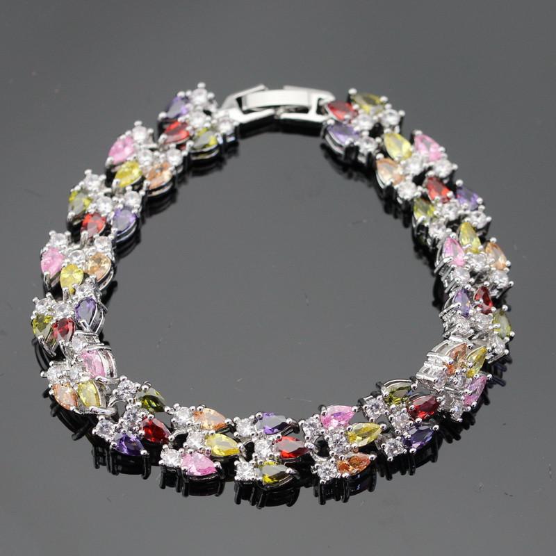 WPAITKYSVanndråpe Sølvfarge Link Chain Armbånd For Kvinner Blå Zircon smykker