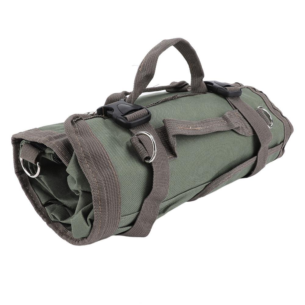 Oxford Fabric Roll Up Tool Bag Dark Green Shoulder Strap Tool Roll Screwdriver Wrench Storage
