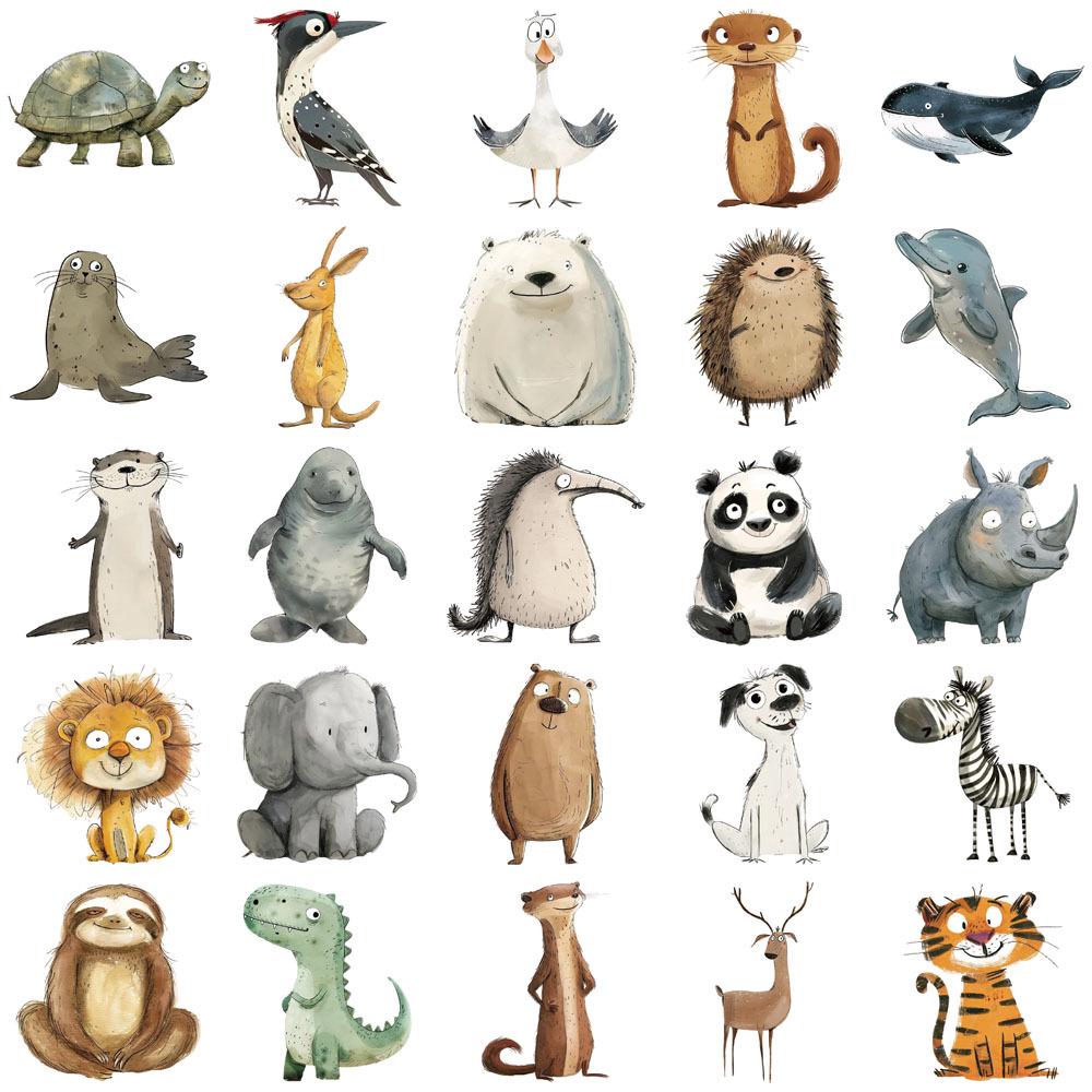 50-Pack Naughty Cartoon Animal Stickers for DIY Phone Case Decoration