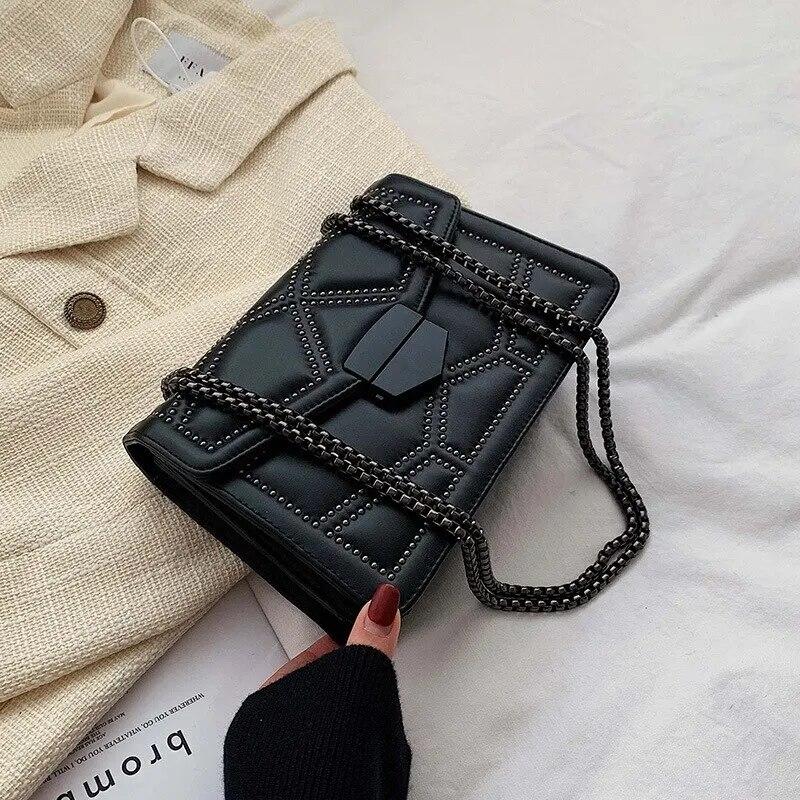 Vintage Rivet Chain Small Shoulder Bags For Women Flap PU Leather Fashion Small Square Crossbody Bag  Handbag