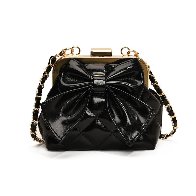 

Diamond Pattern Embroidered Clasp Girls Single-shoulder Bag, Sweet Bow-shaped Children s Crossbody Bag чёрный