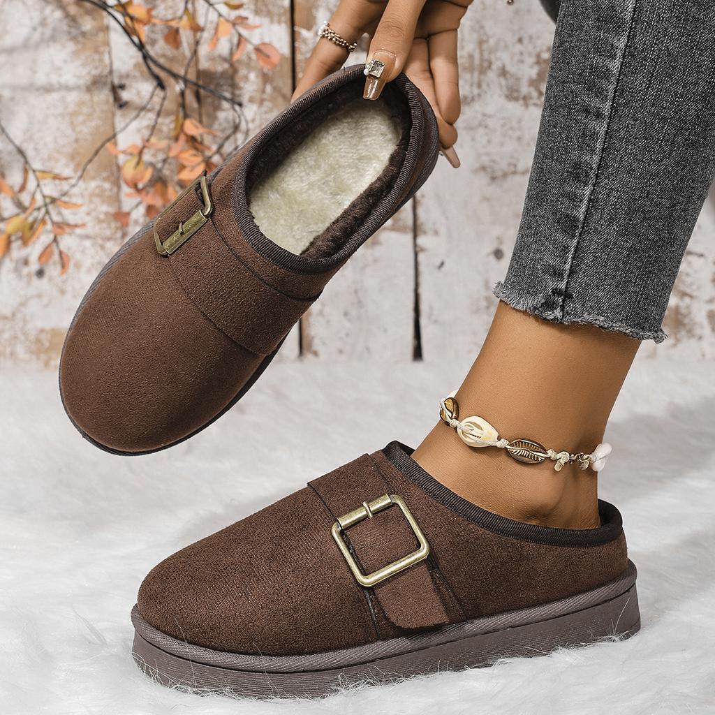 Snow Boots Women Winter Cashmere Warm Thick Soles Without Heel-covered Hair Half Slipper Cotton Shoes Cashmere Warm Boots