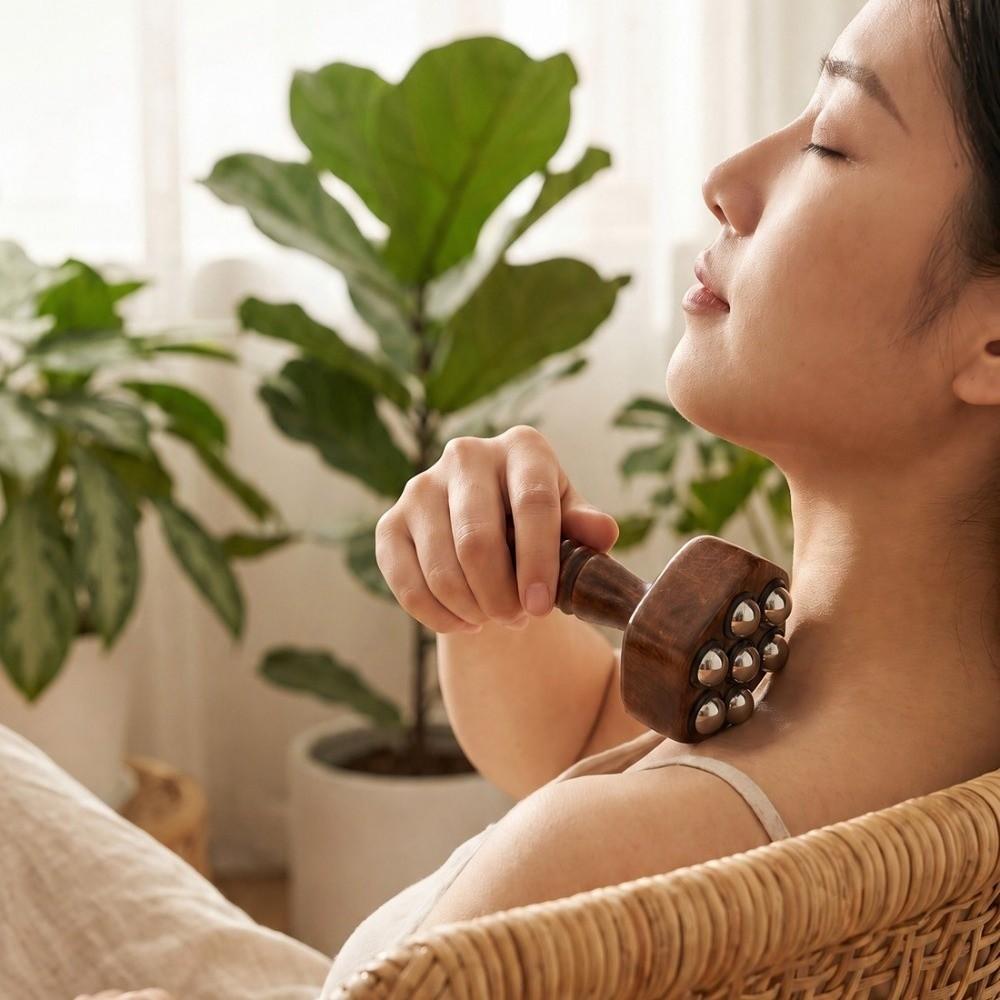 Hand Grip Handle Massage Roller Wood Muscle Relaxation Tool Gua Sha Tool For Muscle Relaxation