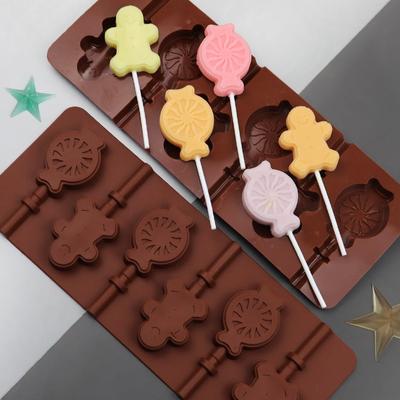 6-otworowa silikonowa forma do lizaków w kształcie piernika, foremki do czekolady spożywczej, dekoracje do ciast i ciastek, narzędzia kuchenne do pieczenia