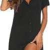 Simple Style Lady's Nightgown with Short Sleeves, V-neck, Buttoned Front, Loose and Comfortable Mid-length Home Wear