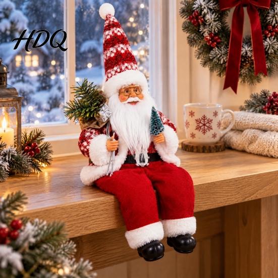 Indoor Festive Shelf Sitter Christmas Sitting Santa Claus Figurine Cute Doll with Gift Bag Xmas Home Ornament Collection And Presents for Holiday