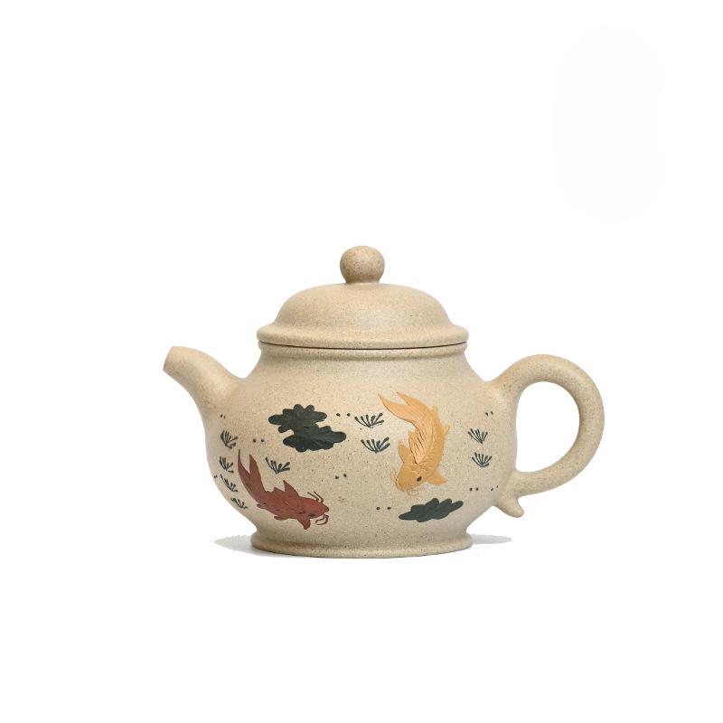 200ml Yixing Purple Clay Teapots Handmade Clay Drawing Pan Pot Raw Ore White Section Mud Tea Brewing Kettle Zisha Tea Set Craft