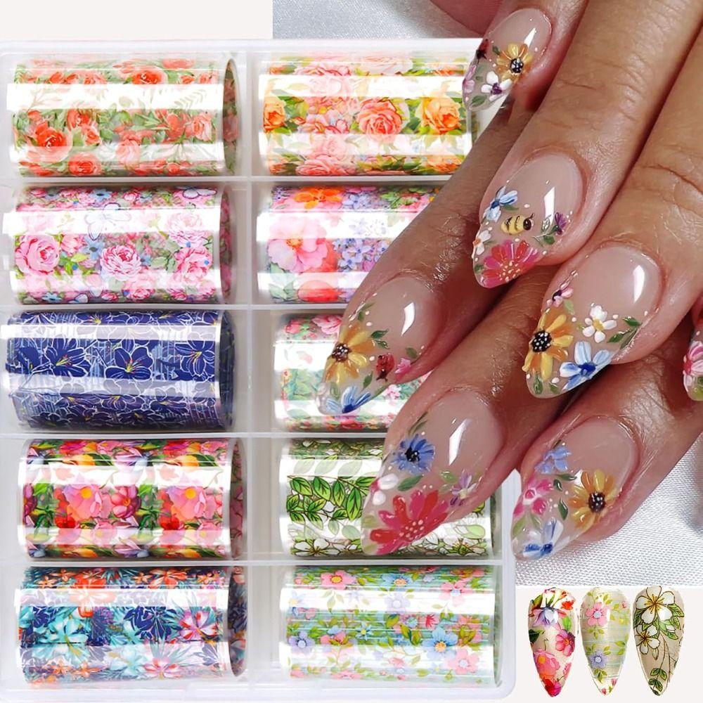 10 Rolls Colorful Transfer Decals Starry Sky Paper Nail Supplies Hot Nails Foils  for Women DIY