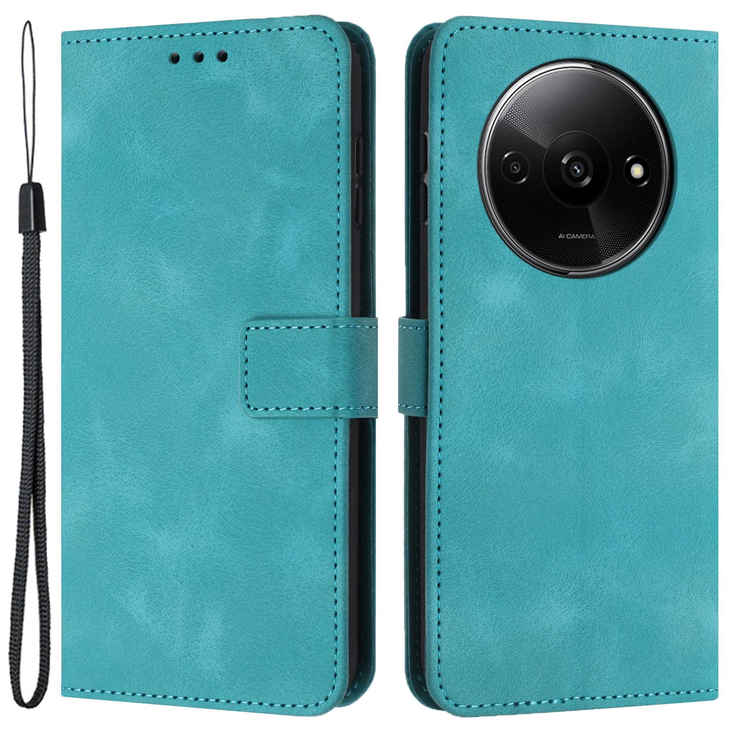 

For Xiaomi Redmi A3 4G/Poco C61 4G Case Solid Color PU Leather Stand Magnetic Closure Phone Cover Green