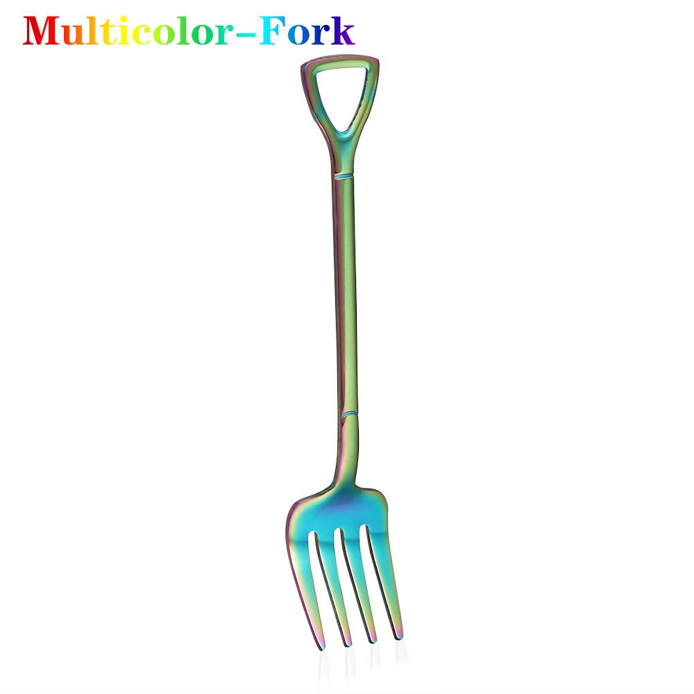 Multi-color Stainless Steel Spoon Fork Shovel Shape Ice Cream Spoon Creative Long Handle Ice Cream Coffee Tools Kitchen Supplies
