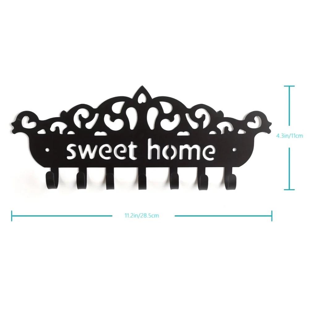 Wall Mounted Key Holder with Black Metal Row Hooks - Ideal for Decorative Wall Key Storage and Organization