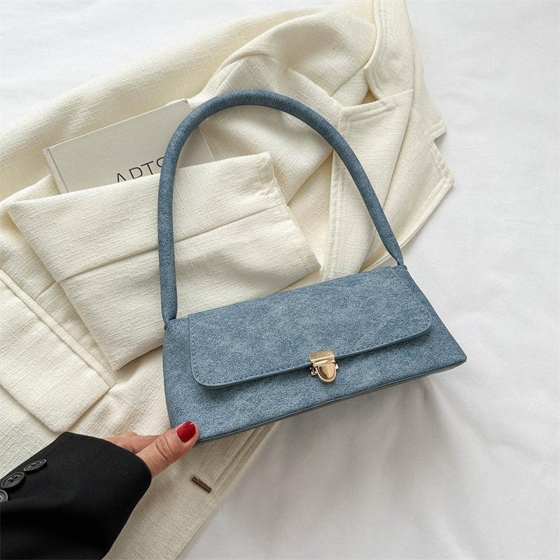 

Однотонная простая нежная модная маленькая сумка с замком, женская сумка на осень и зиму, универсальная сумка подмышкой джинсовый синий