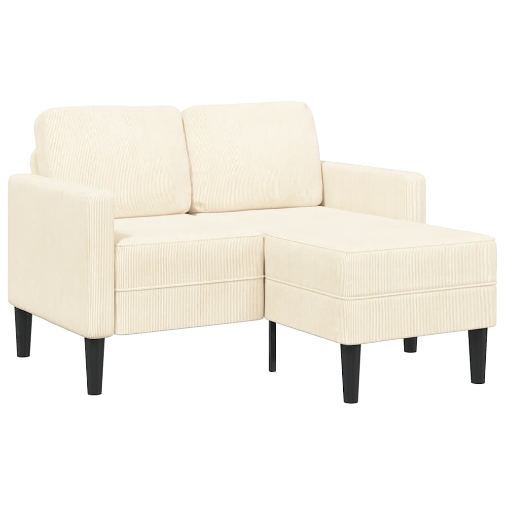 2 Seater Sofa with Chaise Longue L Shaped Cream 125 Cm Linen