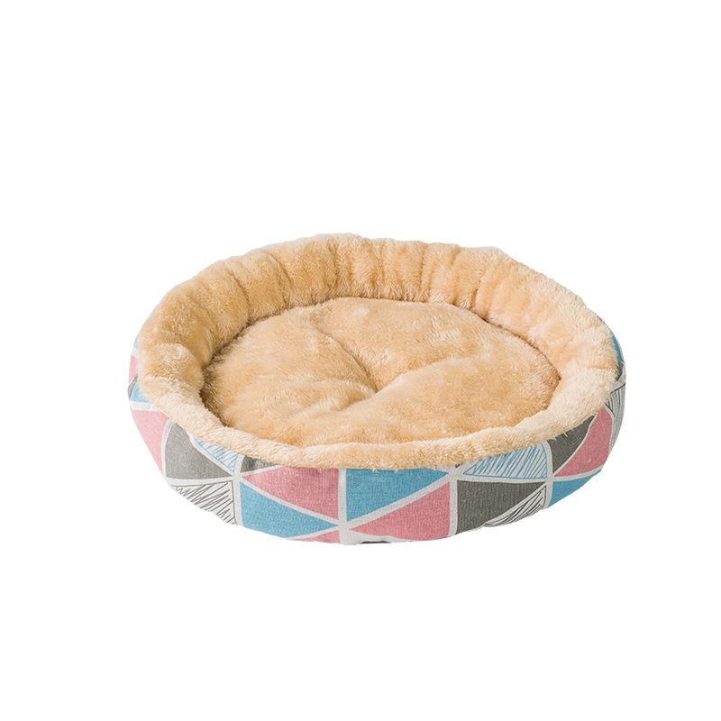 All-Season Cotton Linen Pet Bed - Round Cushion Nest for Cats & Dogs