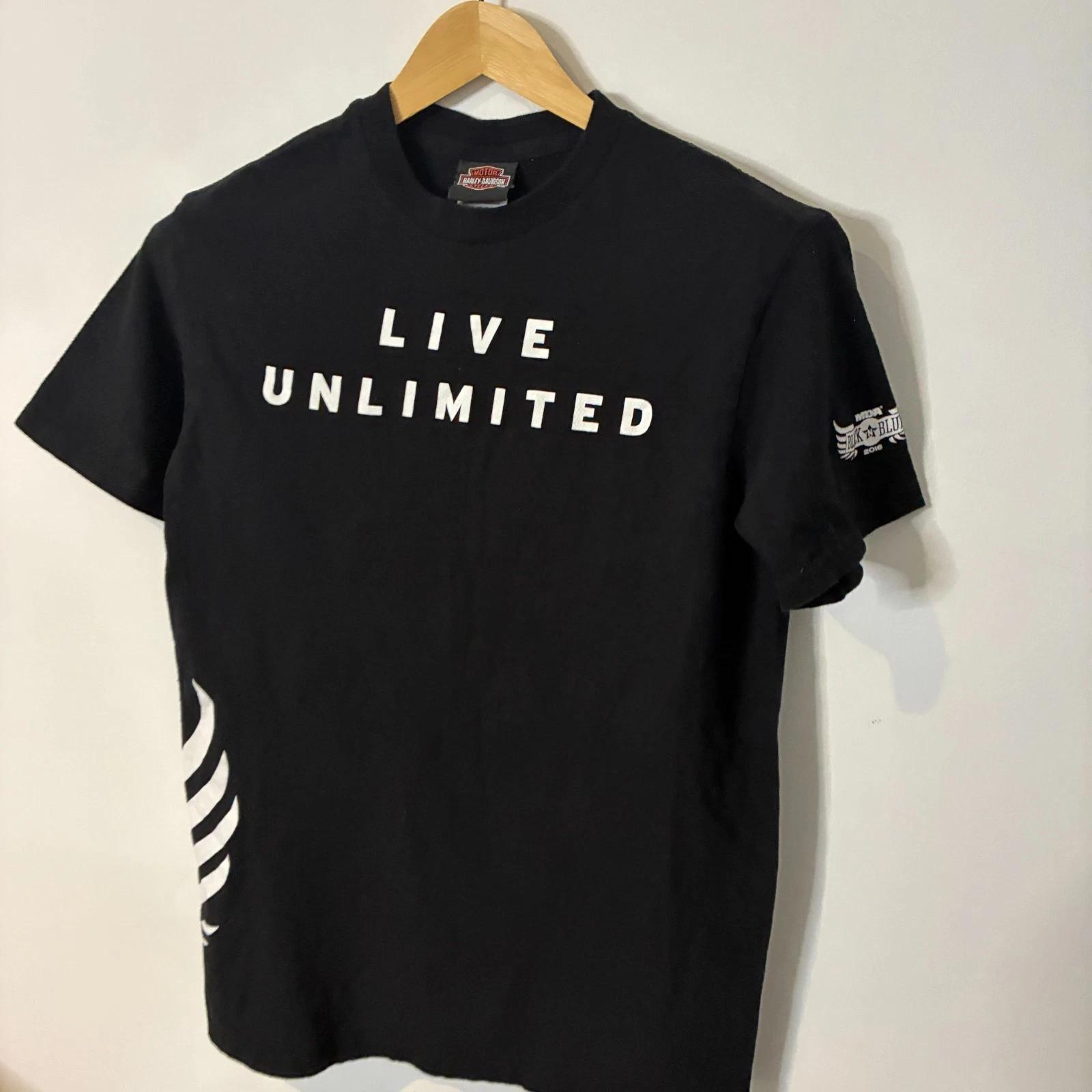 Harley Davidson Shirt Medium Black Live Unlimited T-Shirt Tee 2016 L