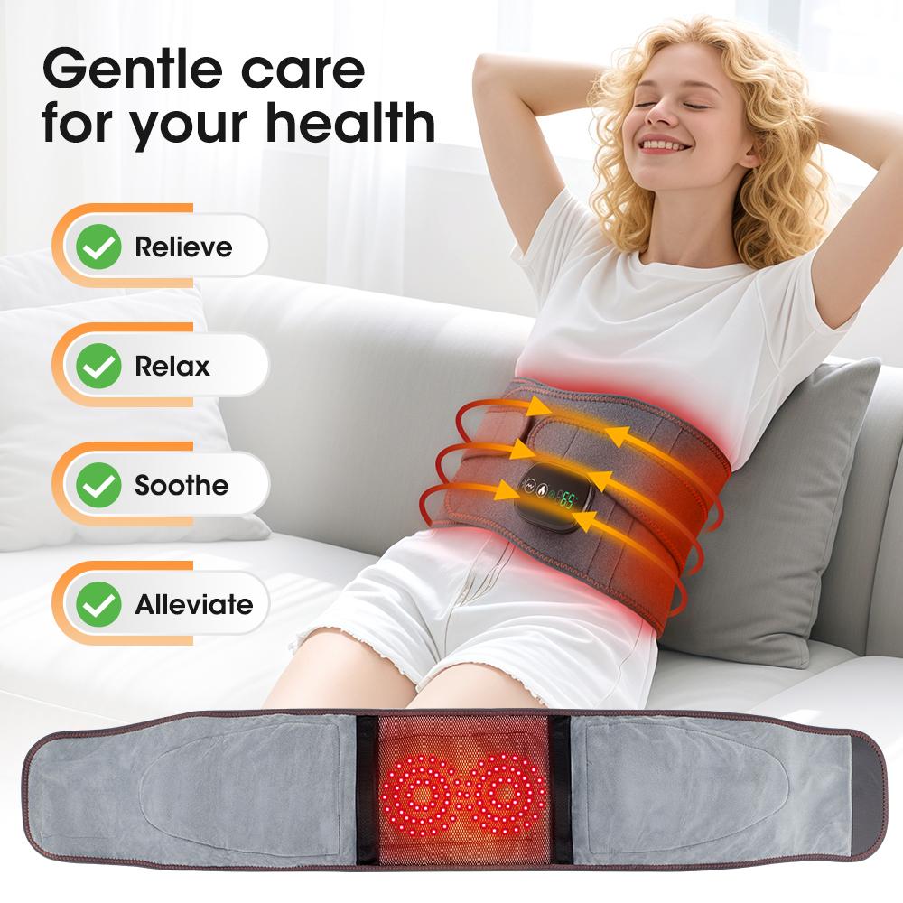 Durable And Safe Dual Red Light Heating Massage Waist Belt Electric Heating Waist Massager Rechargeable Heated Massage Belt Blood Circulation