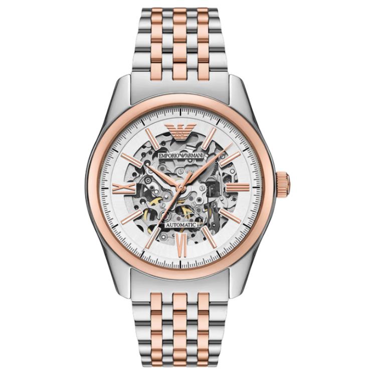Emporio Armani Automatic Two-Tone Stainless Steel Watch AR60092 Skeleton Dial