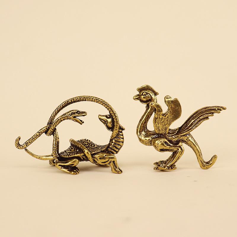 Brass Four Great Divine Beasts Home Decor: Azure Dragon, White Tiger, Vermilion Bird, Black Tortoise