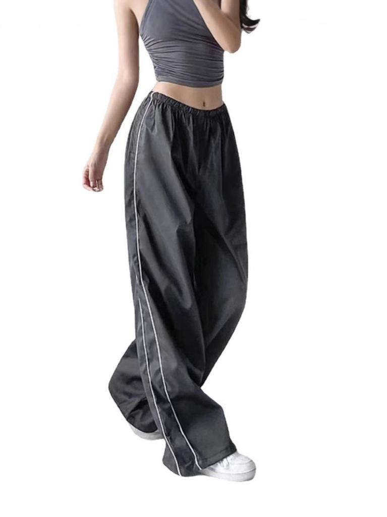 Streetwear Casual Pants With Elastic Waist For Women 2025 Summer Loose Fit Cotton Blend
