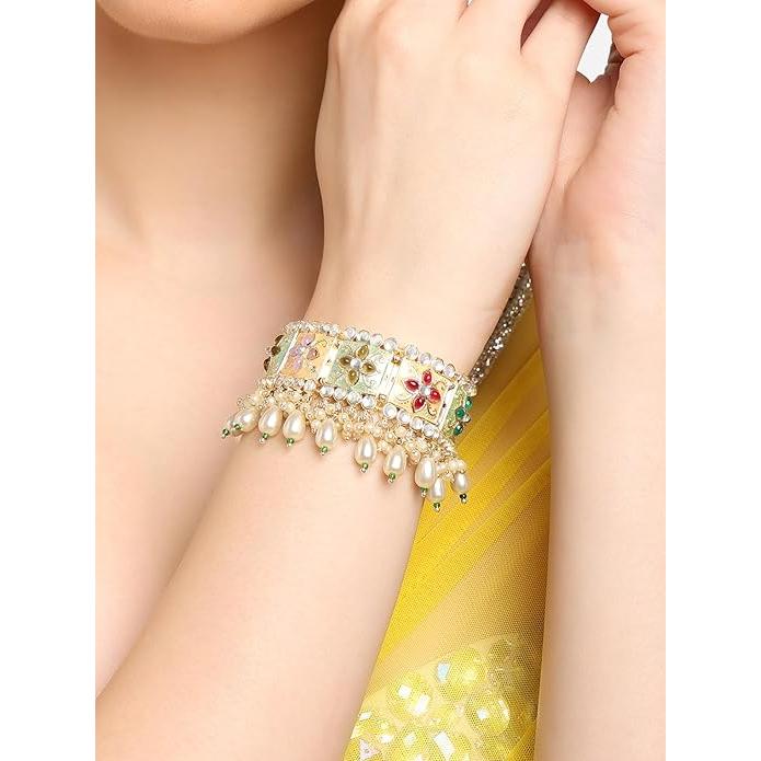 Multi Colour Enamel Kundan & Beads Ethnic Bracelet For Women
