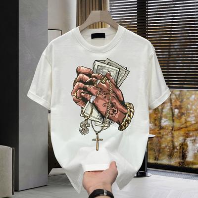 Heavy Trendy Brand Cotton Printing Men's Short-sleeved T-shirt New Summer Trend Casual Round Neck T-shirt
