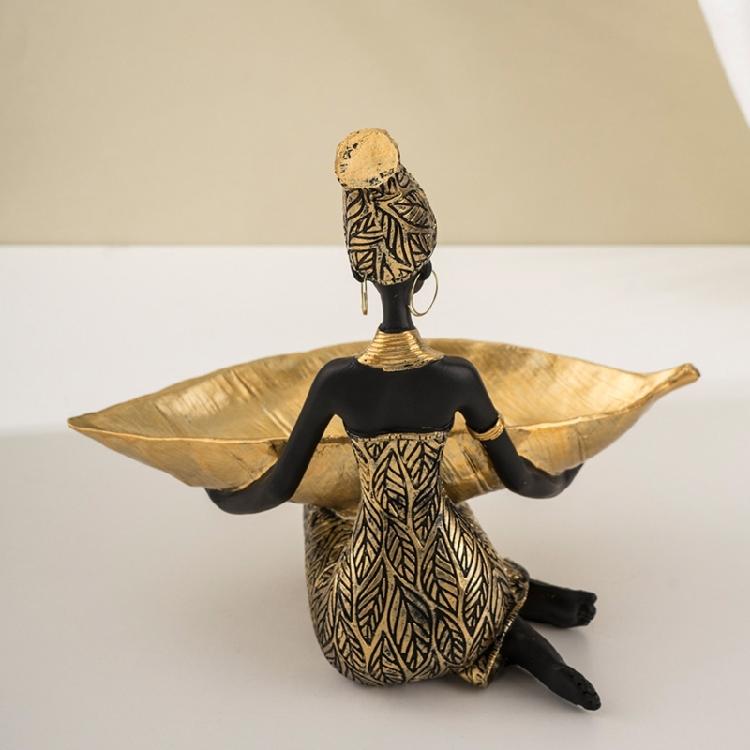 Kulturowa Figura Kobiety Afrykańskiej Rzeźba Taca do Przechowywania Statua z Żywicy Dekoracja Ozdoba na Biurko i Półkę
